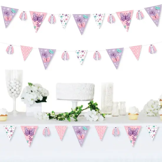 Big Dot of Happiness Beautiful Butterfly - DIY Floral Baby Shower or Birthday Party Pennant Garland Decoration - Triangle Banner - 30 Pieces {3}