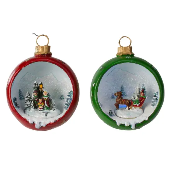 Northlight LED Lighted Winter Scene Christmas Ornament Decorations - 5.75" - Multi - Set of 2 Red {1}