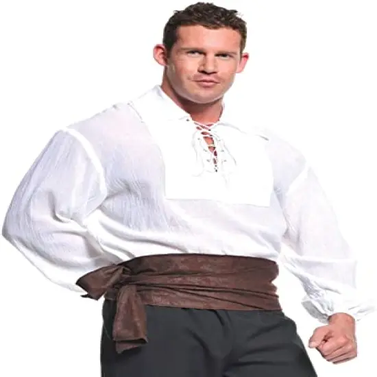 Underwraps Mens White Tie Renaissance Pirate Shirt - XL {1}