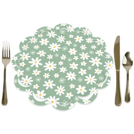 Big Dot of Happiness Sage Green Daisy Flowers - Floral Party Round Table Decorations - Paper Chargers - Place Setting For 12 {1}