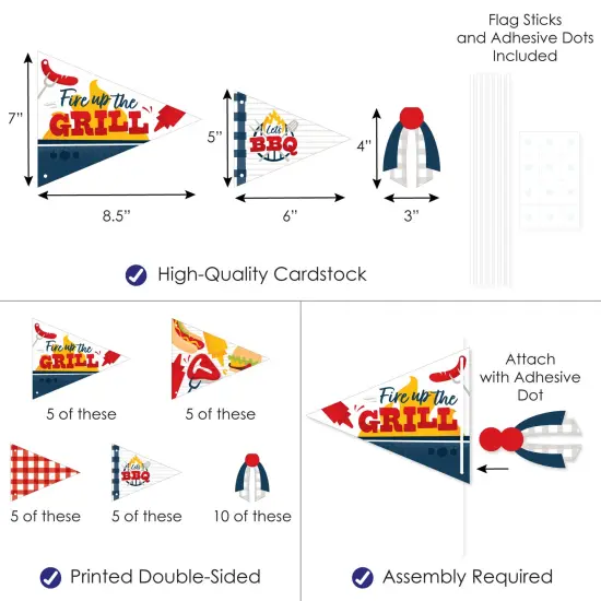 Big Dot of Happiness Fire Up the Grill - Triangle Summer BBQ Picnic Party Photo Props - Pennant Flag Centerpieces - Set of 20 {4}