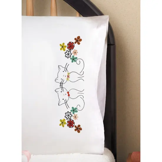 Tobin Stamped For Embroidery Pillowcase Pair 20"X30"-Retro Cats {2}