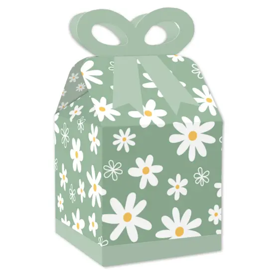 Big Dot of Happiness Sage Green Daisy Flowers - Square Favor Gift Boxes - Floral Party Bow Boxes - Set of 12 {1}