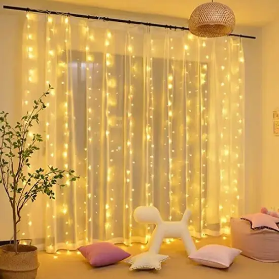 Perfect Holiday 300 LED Curtain Lights Plug In With 8 Light Modes - Copper Wire White {5}