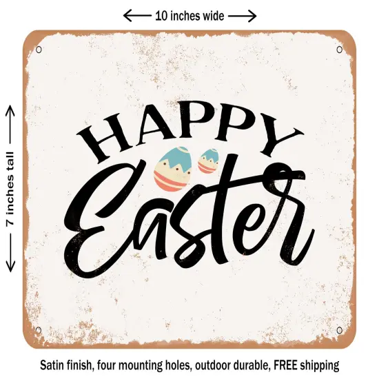 DECORATIVE METAL SIGN - Happy Easter - 7 - Vintage Rusty Look {1}
