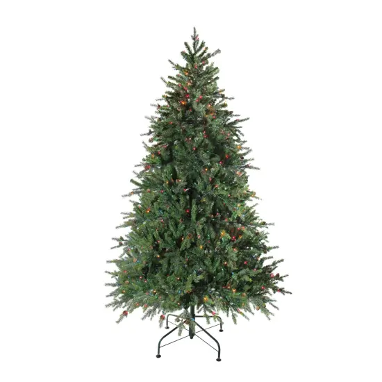 Northlight Real Touch&trade;️ Pre-Lit Medium Hunter Fir Artificial Christmas Tree - 7.5' - Multicolor Lights Green {3}