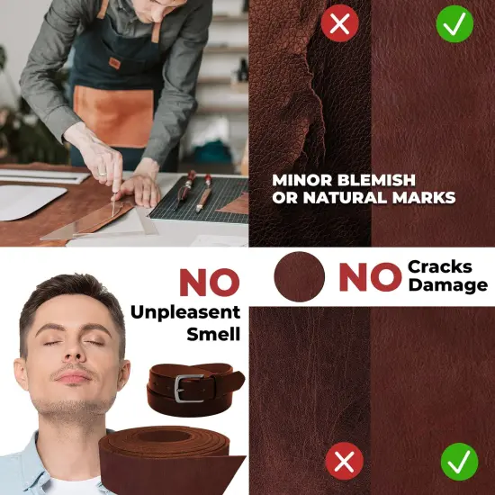 European Leather Work 5-6 oz. (2-2.4mm) Vegetable Tanned Leather Belt Blanks Shrunken Grain Cowhide Leather Straps/Strips for DIY, Tooling, Engraving, Carving {6}