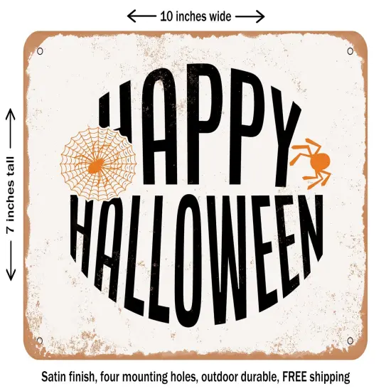 DECORATIVE METAL SIGN - Happy Halloween 2 - Vintage Rusty Look {1}