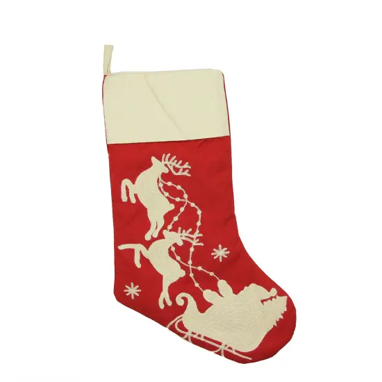 Gallerie II 20" Red and Off White Santa with his Sleigh and Reindeer Christmas Stocking {1}