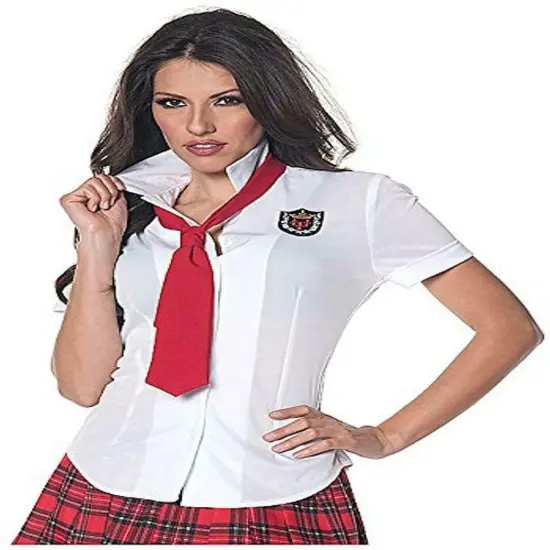 Underwraps Women's School Girl Whiteand Red Fitted Shirt - Large {1}