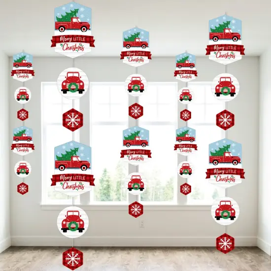 Big Dot of Happiness Merry Little Christmas Tree - Red Truck Christmas Party DIY Dangler Backdrop - Hanging Vertical Decorations - 30 Pieces {1}