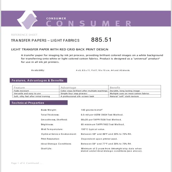 LIGHT FABRICS TRANSFER PAPER 10 Sheets PK LIGHT TRANSFER PAPER FOR INKJET PRINTING 8.5X11 Red Grid {3}