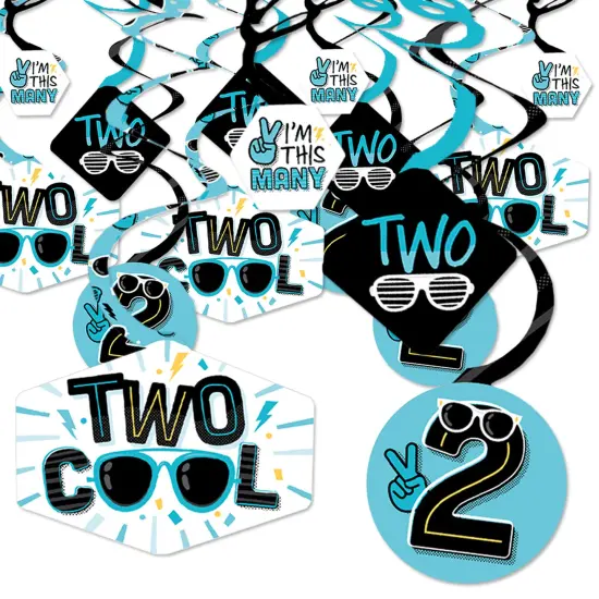 Big Dot of Happiness Two Cool - Boy - Blue 2nd Birthday Party Hanging Decor - Party Decoration Swirls - Set of 40 {1}