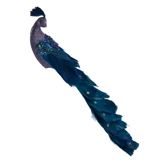 Northlight Glittered Peacock Christmas Clip-On Christmas Ornament - 14.75" - Purple and Blue {1}