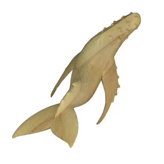 12" Hand Carved Humpback Whale Wooden Sculpture, Nautical Coastal Decor Figurine {4}