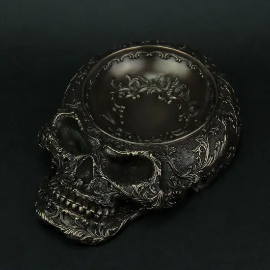 Antiqued Bronze Finish Human Skull Decorative Dish {3}