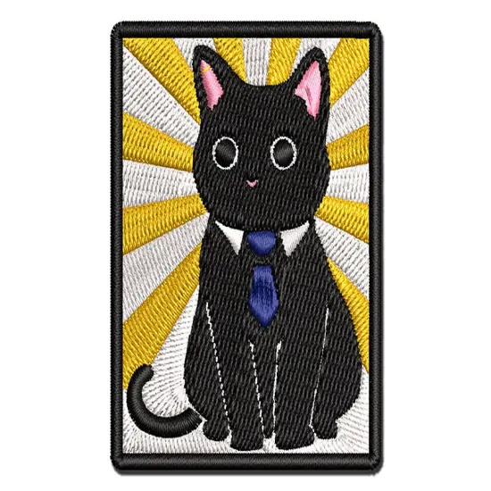 Business Cat with Tie Multi-Color Embroidered Iron-On or Hook & Loop Patch Applique {1}