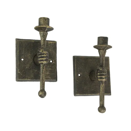 Set of 2 Cast Iron Antique Bronze Finish Torchbearer Wall Sconce Candle Holders {1}
