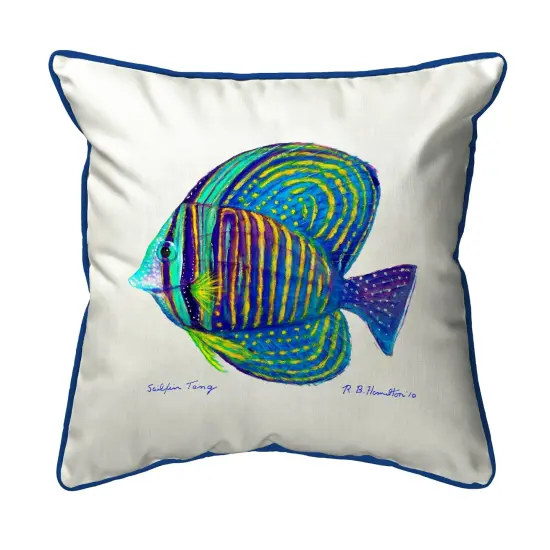 Betsy Drake Sailfin Tang Fish Extra Large 22 X 22 Indoor / Outdoor White Pillow {1}