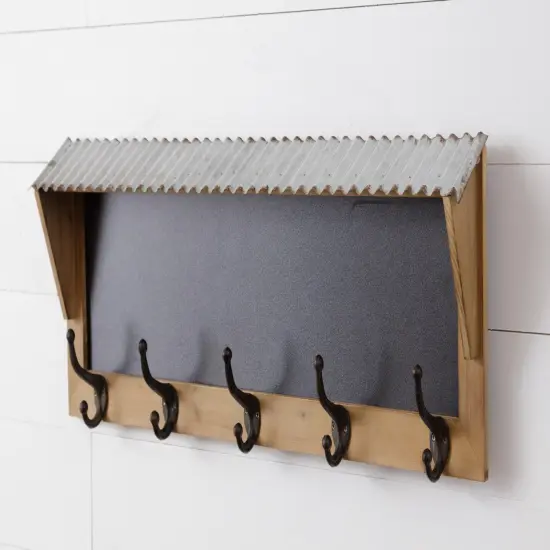 Rustic Farmhouse Style Wooden Chalkboard Wall Hook Coat Rack {3}