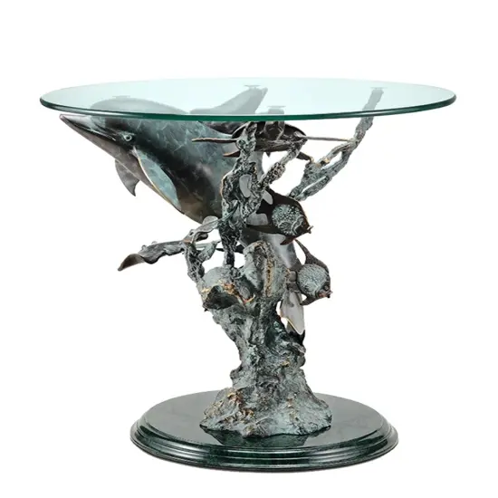 Metal and Glass Dolphin Seaworld End Table {1}