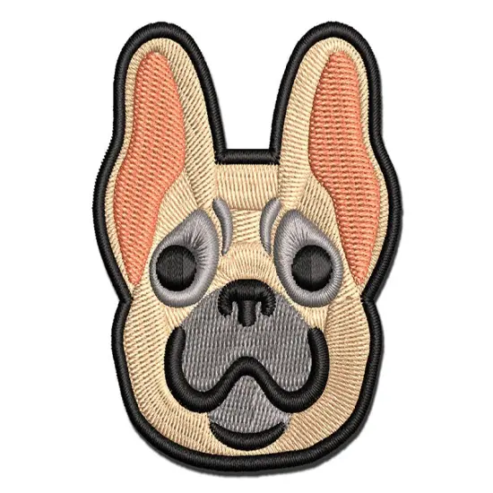Happy French Bulldog Frenchie Dog Head Multi-Color Embroidered Iron-On or Hook & Loop Patch Applique {1}