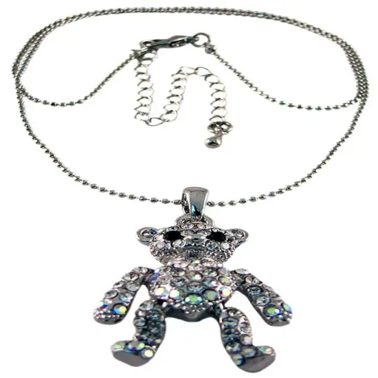 Rhinestone Encrusted Teddy Bear Pendant / Necklace AB {1}