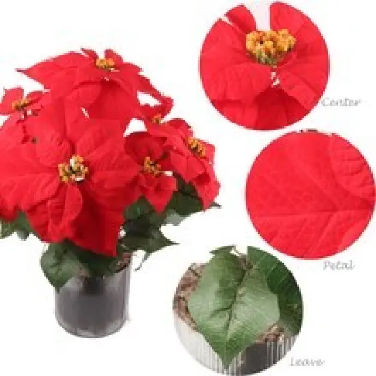 Red Velvet Poinsettia Bush with 7 Lifelike Silk Blooms | 20-Inch | Indoor/Outdoor Use | Festive Holiday Decor | Christmas Bushes | Home & Office Decor {2}