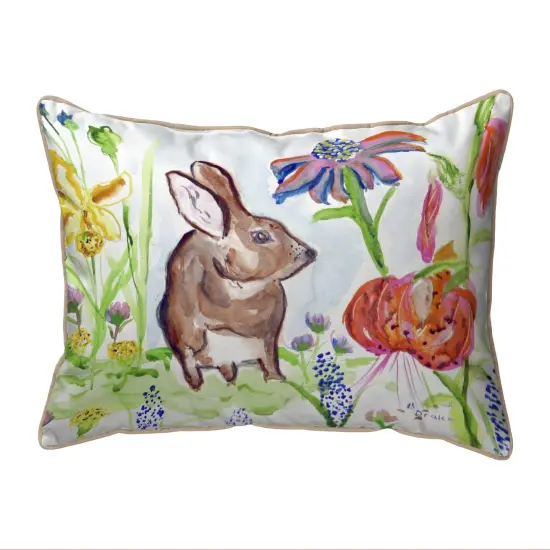 Zippered Betsy Drake Brown Rabbit Right Facing Outdoor Pillow 20 Inch x 24 Inch {1}