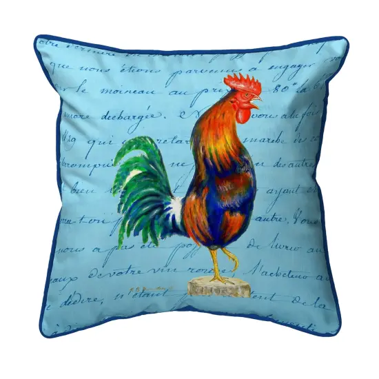 Betsy Drake Blue Rooster Script - Large Indoor/Outdoor Pillow 18x18 Multicolor {1}