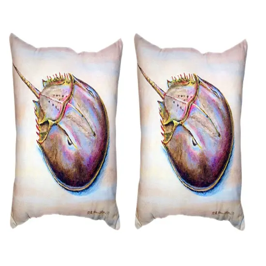 Pair Of Betsy Drake Horseshoe Crab No Cord Pillows 16 X 20 {1}