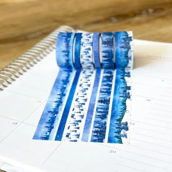 Snow & Forest Animals Navy Blue Trees Washi Tape Set (#W075) {5}
