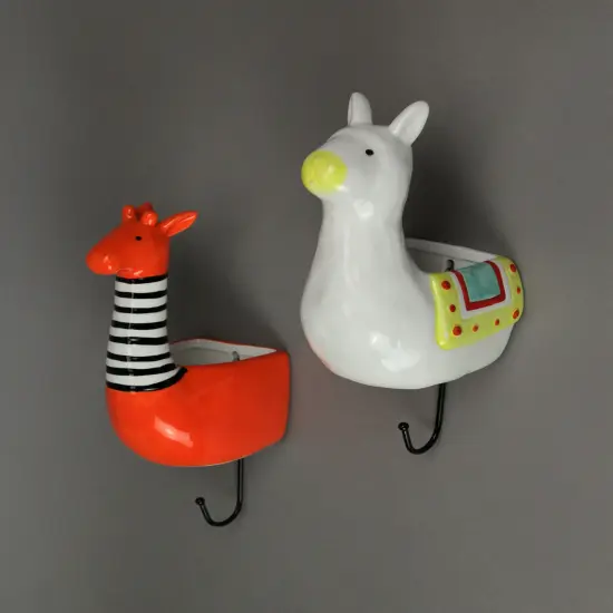 Set of 2 Llama & Giraffe Ceramic Wall Hanging Succulent Planters Decorative Pots {3}