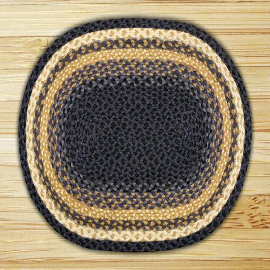 Earth Rugs C-79 Lt. Blue / Dark Blue / Mustard Oval Braided Rug 8 x 11 Feet {1}
