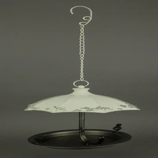 Distressed White Metal Art Umbrella Hanging Bird Feeder {3}