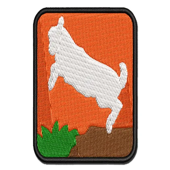 Baby Goat Jumping Playing Multi-Color Embroidered Iron-On or Hook & Loop Patch Applique {1}