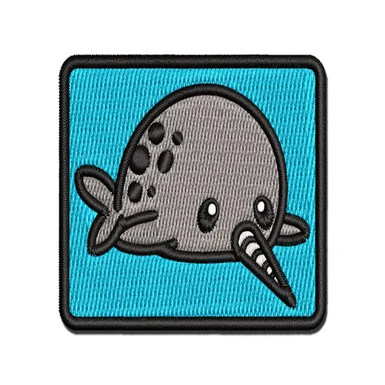 Chibi Narwhal Plopped on Belly Multi-Color Embroidered Iron-On or Hook & Loop Patch Applique {1}