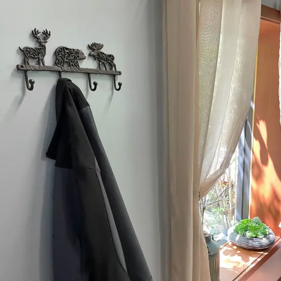 Cast Iron Moose Bear Deer Hook Rack Wall Mounted Coat Holder Cabin Home Decor {5}