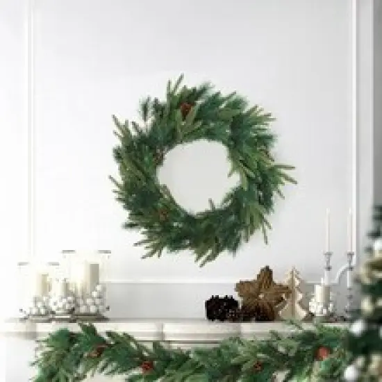 24" Angel Pine Wreath - 6 Realistic Pine Cones, Lush Greenery, Perfect for Front Doors, Walls, Mantels - Ideal for Holiday & Year-Round Decor - 2024 Christmas Collection, Floral Home by Artificial Flowers {2}
