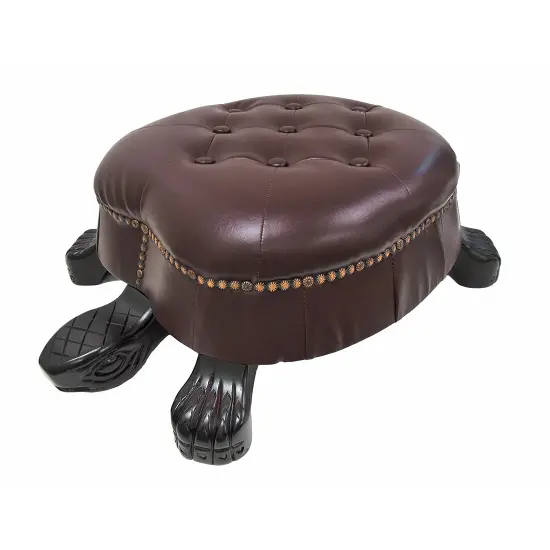 Elegant Walnut Finish Turtle Ottoman Foot Stool {1}
