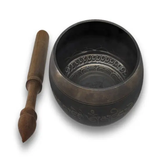 Antiqued Brass Tibetan Meditation Singing Bowl With Wooden Mallet {1}