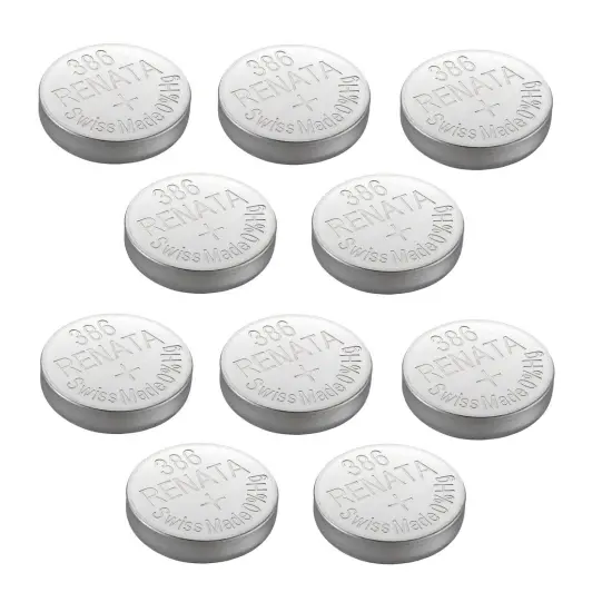 Renata Watch Battery Swiss Made Renata 386 or SR43SW Or AG12 1.5V (10 Batteries, 386 or SR 43 SW) {1}