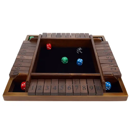 Pacific Shore Games 4 Player Shut the Box Dice Board Game with Walnut Stained Wood - 12 in. {4}