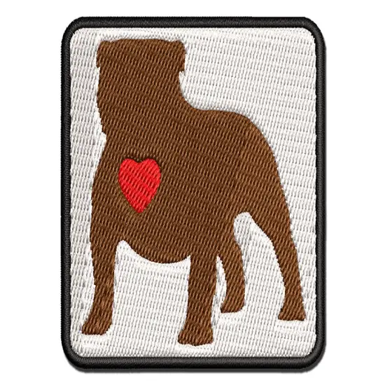 Bulldog English British Dog with Heart Multi-Color Embroidered Iron-On or Hook & Loop Patch Applique {1}