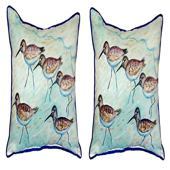 Pair of Betsy Drake Sandpipers Small Pillows 12 Inch X 12 Inch {1}