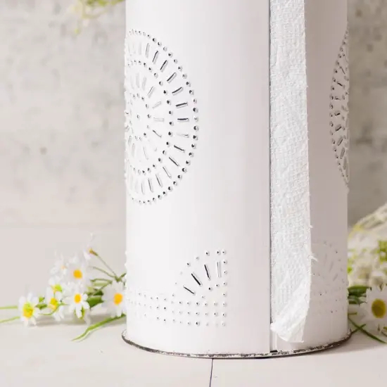 Irvins Country Tinware Perforated Tin Paper Towel Dispenser in Rustic White {4}