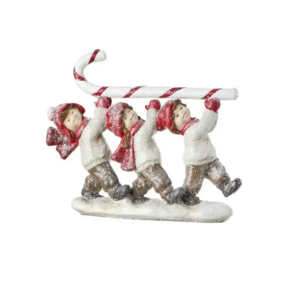 4.5" Children Carrying Candy Cane Figurine &ndash; Whimsical Christmas Decor {1}