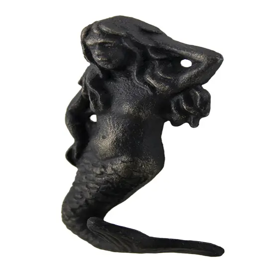 Set of 4 Blackened Bronze Finish Cast Iron Mermaid Wall Hooks {3}