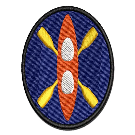 Double Kayak with Crossed Paddles Multi-Color Embroidered Iron-On or Hook & Loop Patch Applique {1}