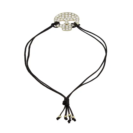 Adjustable Brown Nylon Cord Bracelet w/ Rhinestone Encrusted Rhinestone Skull {1}